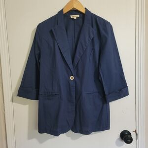 Pink Ripple Blazer Large Navy Blue Single-Breasted